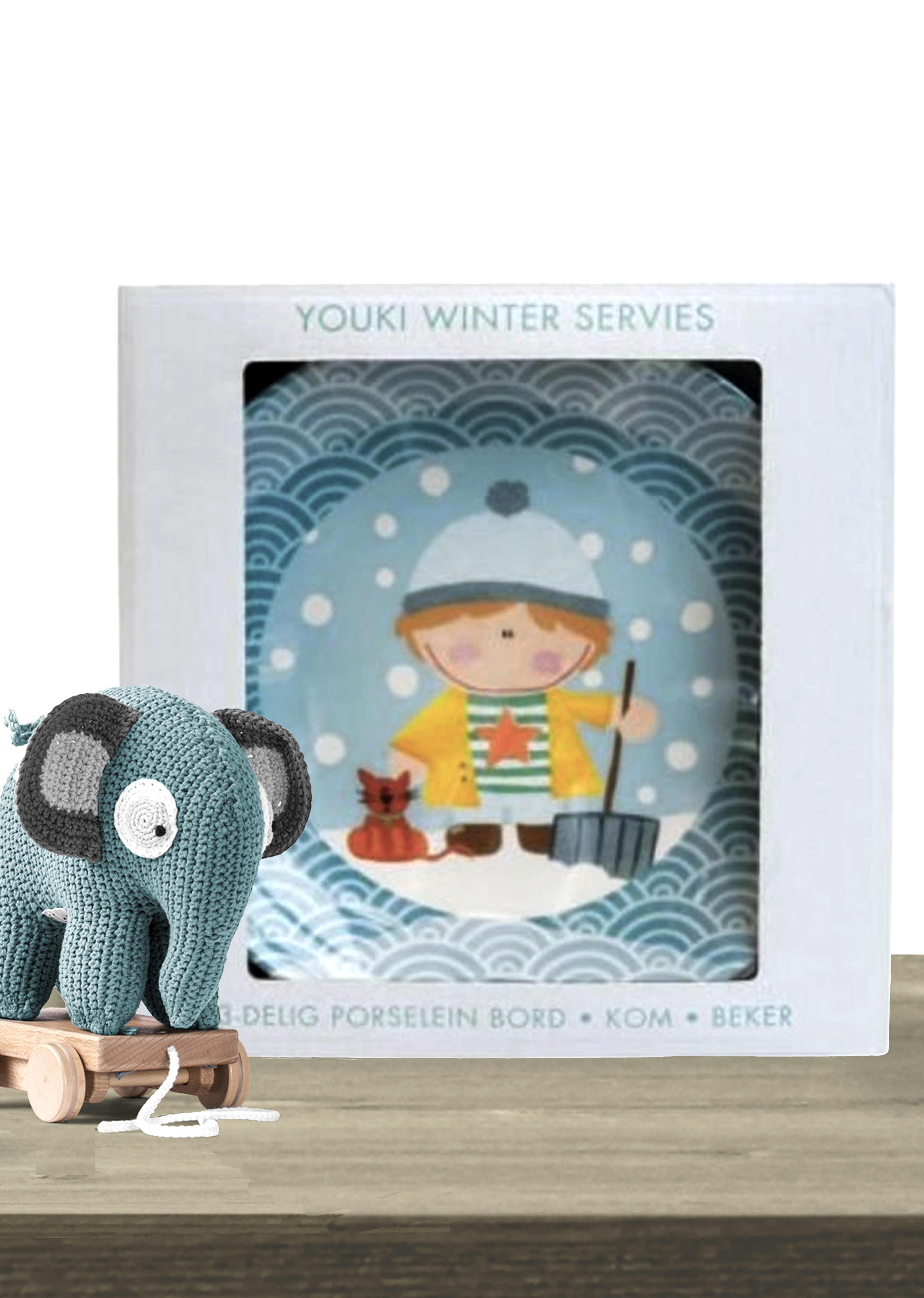 Kinder servies porcelein winter blauw