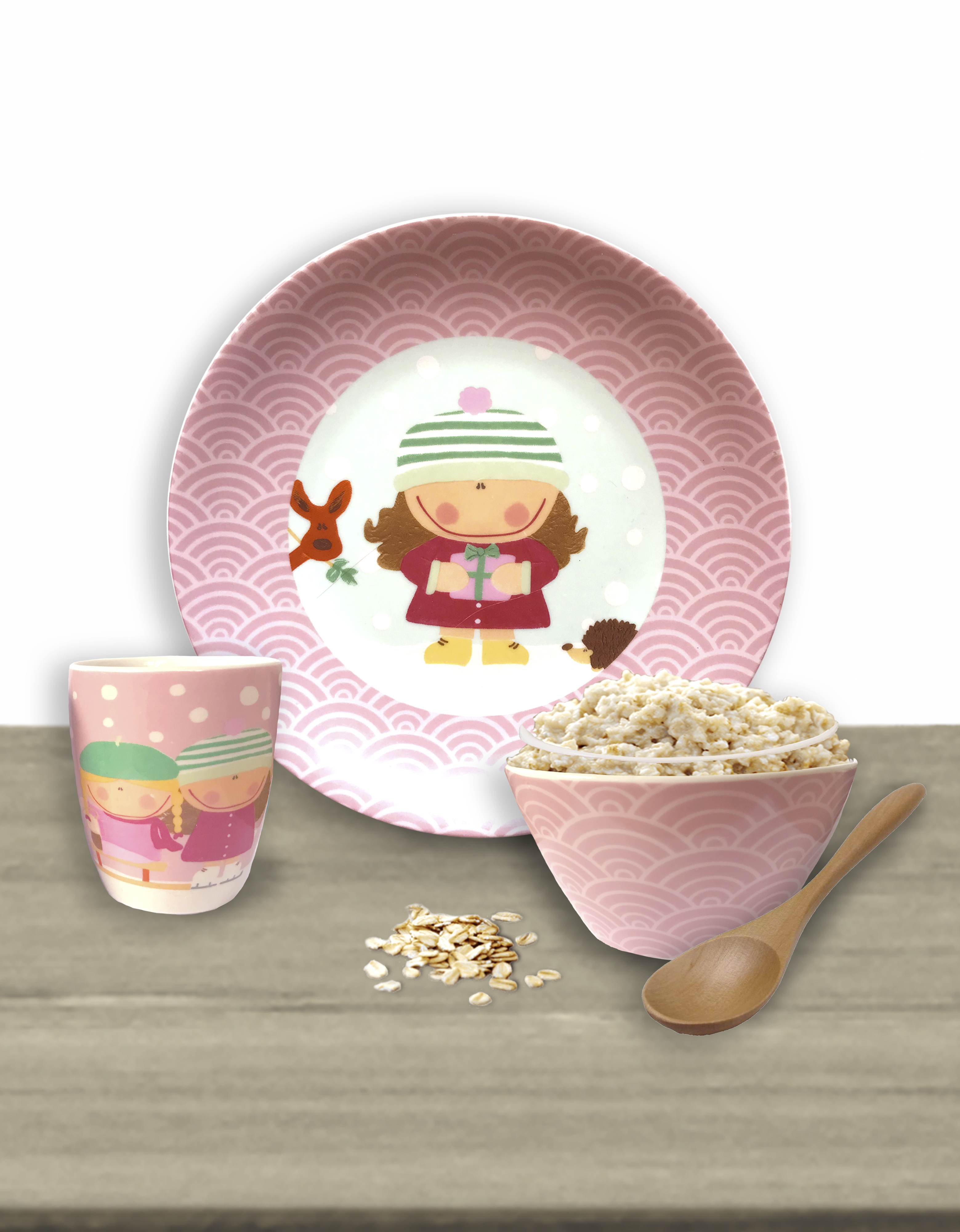 Kinder servies porcelein winter roze
